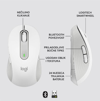 Miš LOGITECH M650, bežični, optički, 4000dpi, USB, BT, bijeli