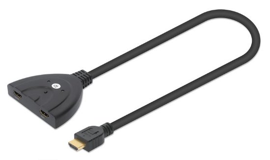 Adapter MANHATTAN 2-in-1, 2xHDMI (Ž) na HDMI (M), crni