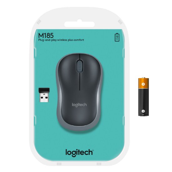 Miš LOGITECH M185, optički, bežični, 1000dpi, crno-sivi