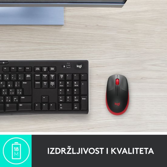 Miš LOGITECH M190, optički, bežični, 1000dpi, crno-crveni