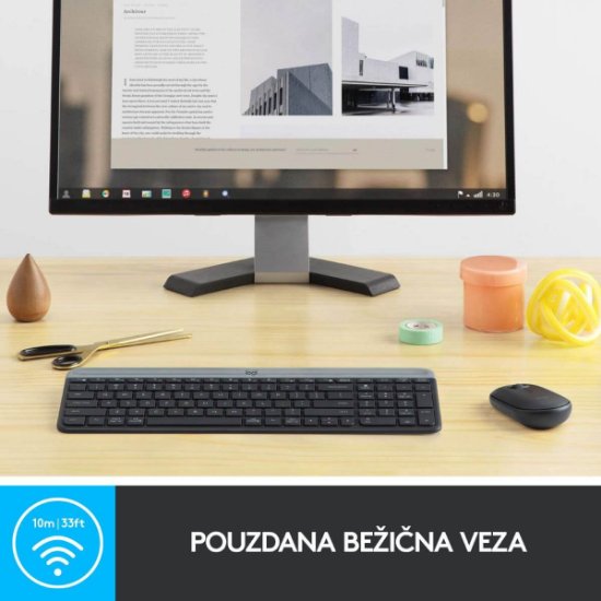 Tipkovnica + miš LOGITECH MK470 Slim Wireless, bežična, crna