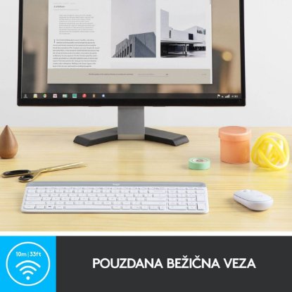 Tipkovnica + miš LOGITECH MK470 Slim Wireless, bežična, bijela