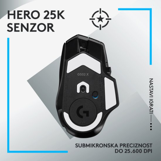 Miš LOGITECH Gaming G502 X Lightspeed, optički, 25000dpi, bežični, crni, USB
