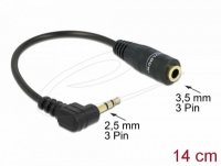 Adapter DELOCK, 2.5mm stereo audio jack (M) na 3.5mm stereo audio jack (Ž), kutni, crni