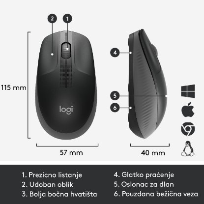 Miš LOGITECH M190, optički, bežični, 1000dpi, crni