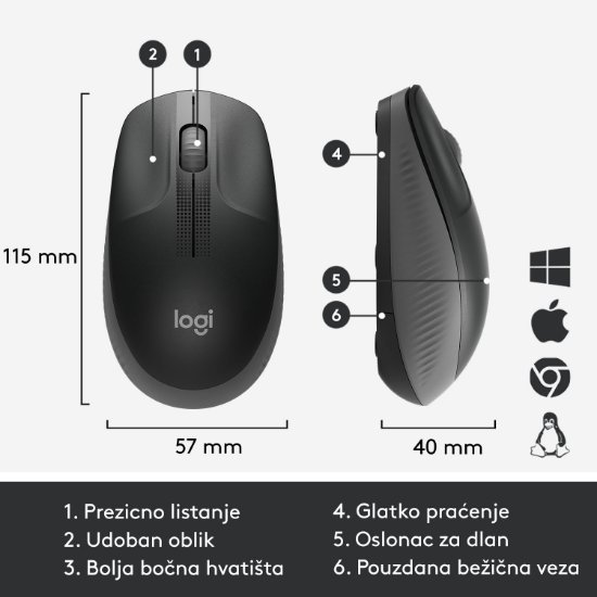 Miš LOGITECH M190, optički, bežični, 1000dpi, crni