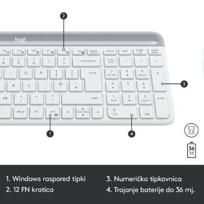 Tipkovnica + miš LOGITECH MK470 Slim Wireless, bežična, bijela