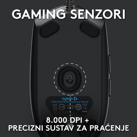 Miš LOGITECH Gaming G102 Lightsync, optički, 8000dpi, crni, USB
