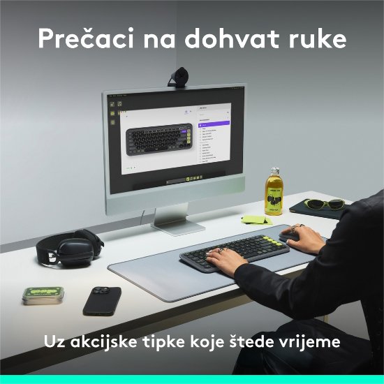 Tipkovnica LOGITECH POP Icon Keys, bežična, US Layout, BT, rozo-bijela
