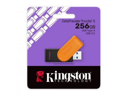 Memorija USB 3.2 FLASH DRIVE, 256GB, KINGSTON DataTraveler Exodia S DTXS/256GB, crno/narančasta
