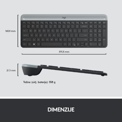 Tipkovnica + miš LOGITECH MK470 Slim Wireless, bežična, crna