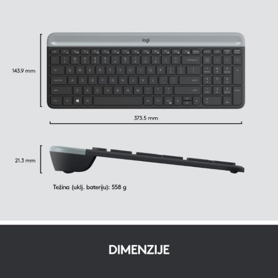 Tipkovnica + miš LOGITECH MK470 Slim Wireless, bežična, crna