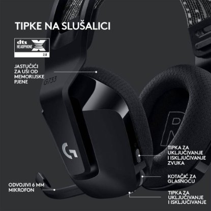 Slušalice LOGITECH Gaming G733 Lightspeed, RGB, bežične, crne