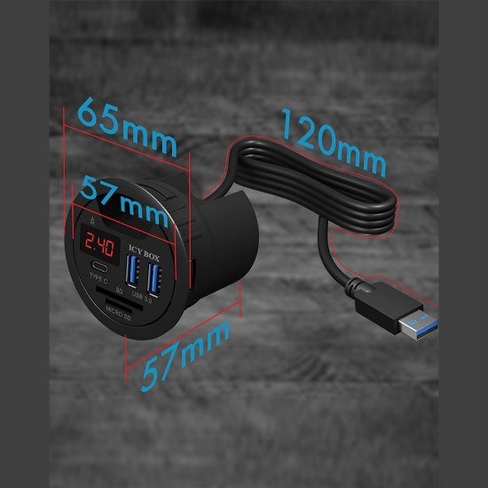 USB HUB ICY BOX IB-HUB1404, ugradbeni, USB-A na 2x USB-A 3.0, USB-C, SD/microSD