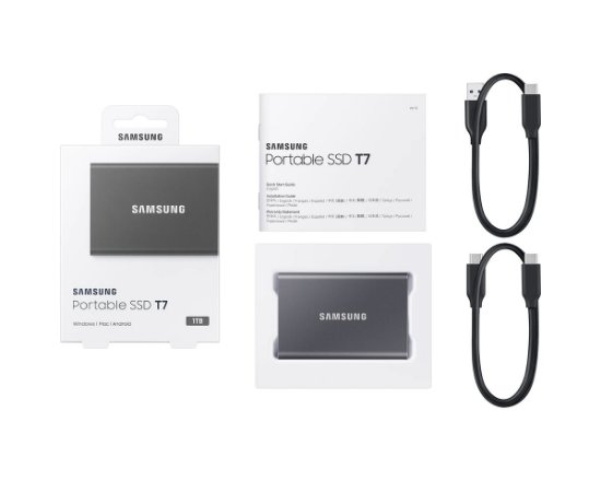 SSD vanjski 1TB SAMSUNG T7, MU-PC1T0T/WW, 1050 MB/s,USB-C, V-Nand, sivi