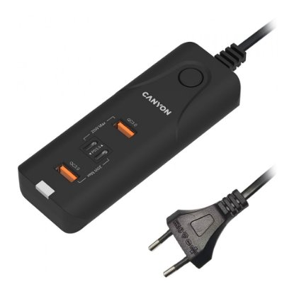 Kućni punjač CANYON H-10, 40W, 2xUSB-A, 2xUSB-C, PD, QC3.0, stolni, crni