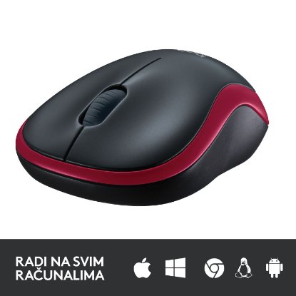 Miš LOGITECH M185, optički, bežični, 1000dpi, crno-crveni