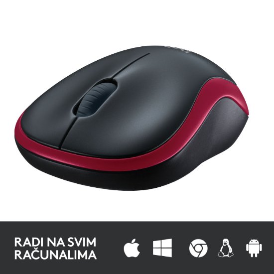 Miš LOGITECH M185, optički, bežični, 1000dpi, crno-crveni