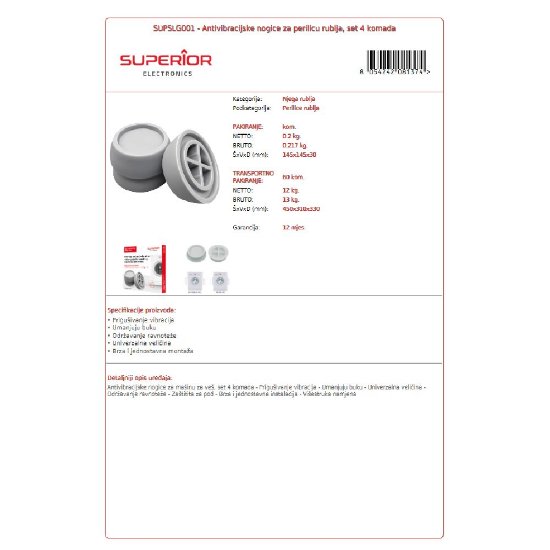 Antivibracijske nožice za perilice rublja SUPERIOR SUPSLG001, set, 4 kom