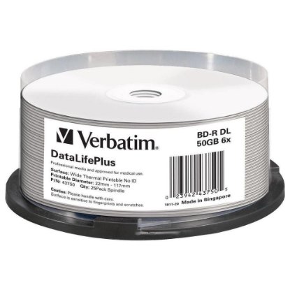 Medij BD-R VERBATIM 6x 50GB Wide White Thermal Printablni No ID, 25 kom. spindle (Double layer)