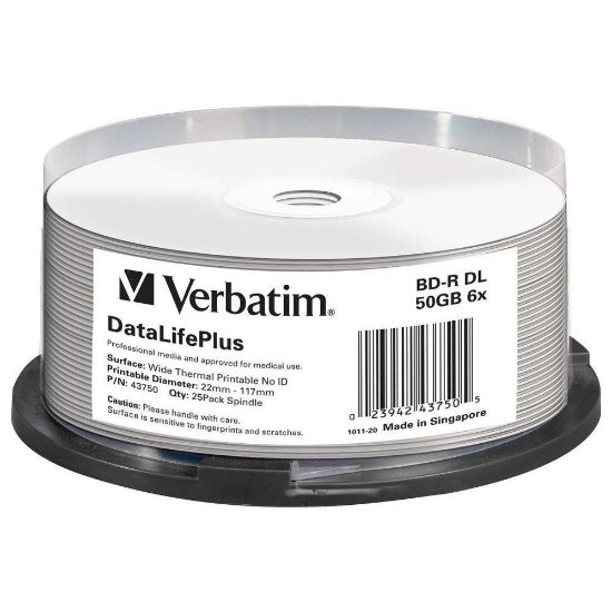 Medij BD-R VERBATIM 6x 50GB Wide White Thermal Printablni No ID, 25 kom. spindle (Double layer)
