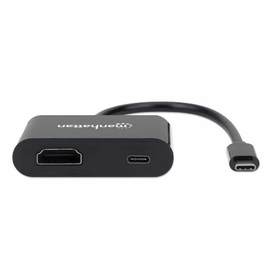 Adapter MANHATTAN, USB-C (M) na HDMI (Ž), USB-C PD, crni