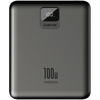 Mobilni USB punjač CANYON PB-2008 LED Flat, 20000mAh, PD 100W, QC3.0, 2x USB-A, 2x USB-C, sivi