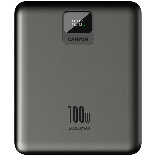 Mobilni USB punjač CANYON PB-2008 LED Flat, 20000mAh, PD 100W, QC3.0, 2x USB-A, 2x USB-C, sivi