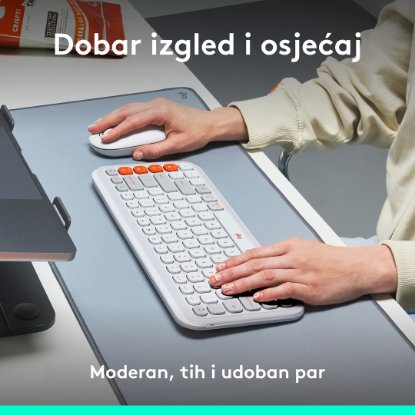 Tipkovnica + miš LOGITECH POP Icon Combo, bežična, US Layout, BT, bijelo-narančasta