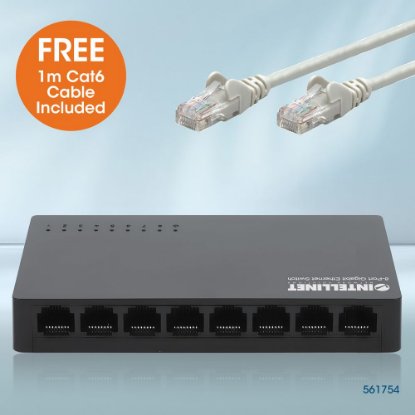 Switch INTELLINET 561754, 10/100/1000 Mbps, 8-port, plastično kućište, kabel Cat6 1m