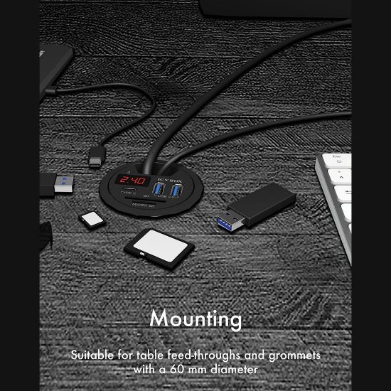 USB HUB ICY BOX IB-HUB1404, ugradbeni, USB-A na 2x USB-A 3.0, USB-C, SD/microSD