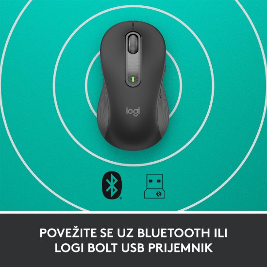 Miš LOGITECH M650 L, za ljevake, bežični, optički, 4000dpi, USB, BT, crni