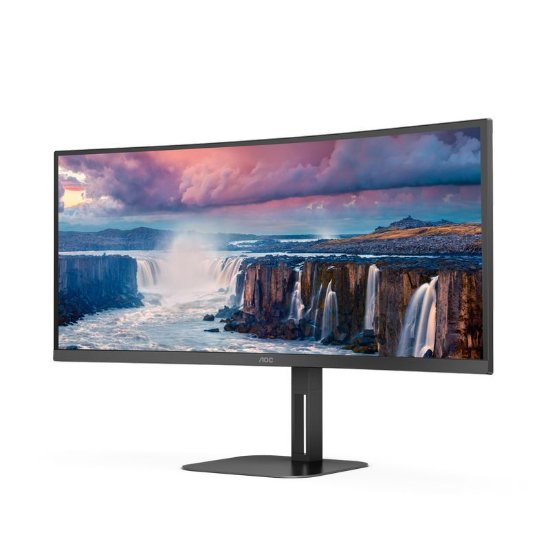 Premium monitor 34" AOC CU34V5C, WQHD, VA, 100Hz, 1ms, 300cd/m2, FreeSync, zakrivljeni, zvučnici, crni