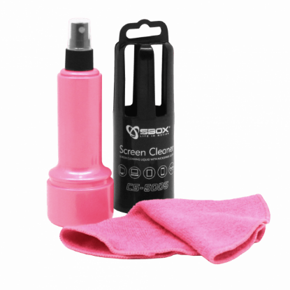 Sredstvo za čišćenje SBOX CS-5005, za čišćenje ekrana mikrofiber krpicom, 150ml, rozo