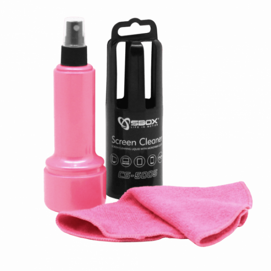 Sredstvo za čišćenje SBOX CS-5005, za čišćenje ekrana mikrofiber krpicom, 150ml, rozo