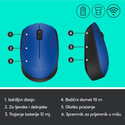 Miš LOGITECH M171, optički, bežični, plavi