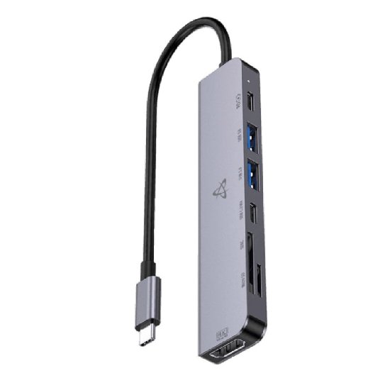 USB HUB SBOX H-999, USB-C na 2x USB-A, 2x USB-C, 1x HDMI, 1x Micro SD utor, sivi