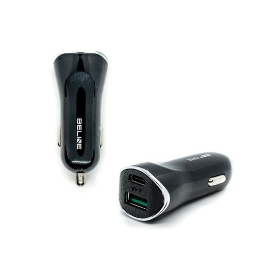 Auto punjač BELINE, 30W, USB-C + USB-A, crni