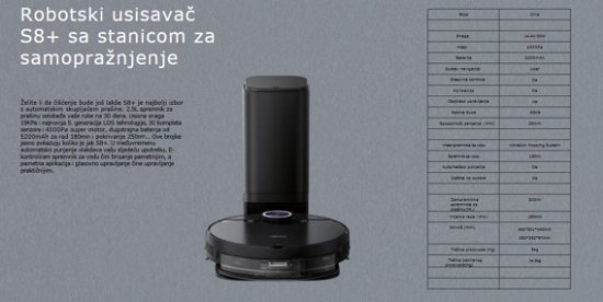 Robotski usisavač MIDEA S8+, sa stanicom za samopražnjenje, crni