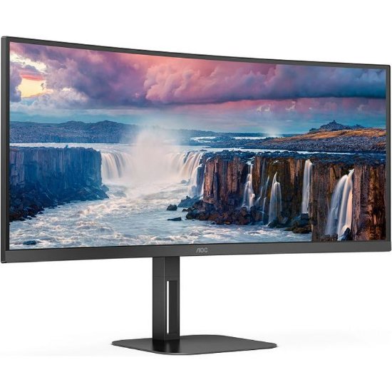 Premium monitor 34" AOC CU34V5C, WQHD, VA, 100Hz, 1ms, 300cd/m2, FreeSync, zakrivljeni, zvučnici, crni
