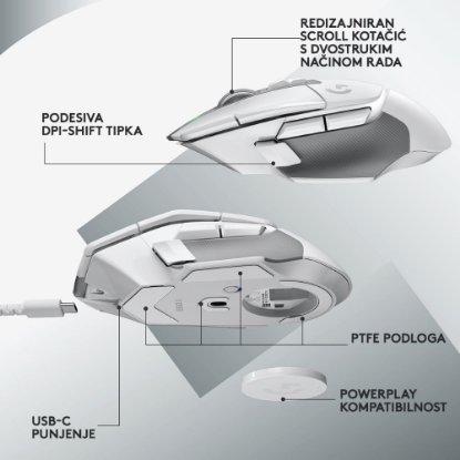 Miš LOGITECH Gaming G502 X Lightspeed, optički, 25000dpi, bežični, bijeli, USB