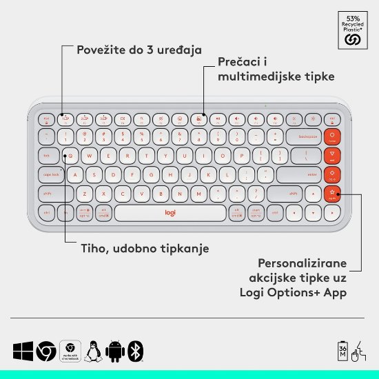 Tipkovnica + miš LOGITECH POP Icon Combo, bežična, US Layout, BT, bijelo-narančasta