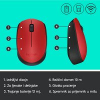 Miš LOGITECH M171, optički, bežični, crveni