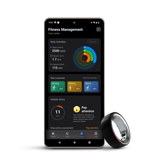 Pametni prsten HIFUTURE FutureRing S 57mm, praćenje aktivnosti, srebrno-crni