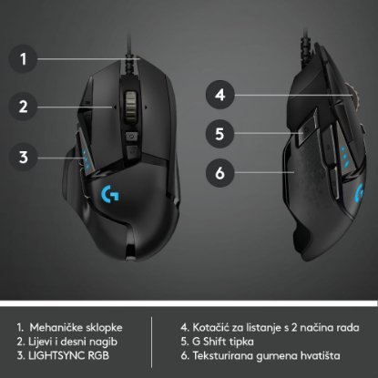Miš LOGITECH Gaming G502 Hero RGB, optički, 25600dpi, crni, USB