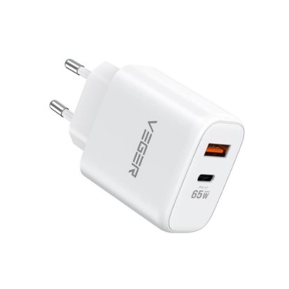 Kućni punjač VEGER CPD65E, 65W, USB-A, USB-C, QC3.0, bijeli
