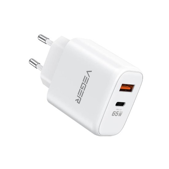 Kućni punjač VEGER CPD65E, 65W, USB-A, USB-C, QC3.0, bijeli