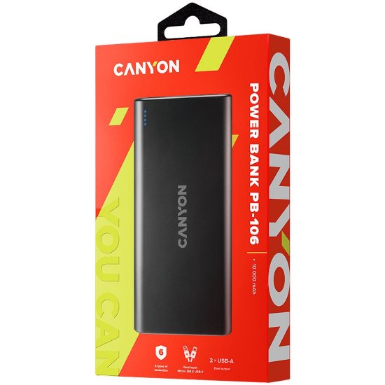 Mobilni USB punjač CANYON PB-106, 10000 mAh, crni