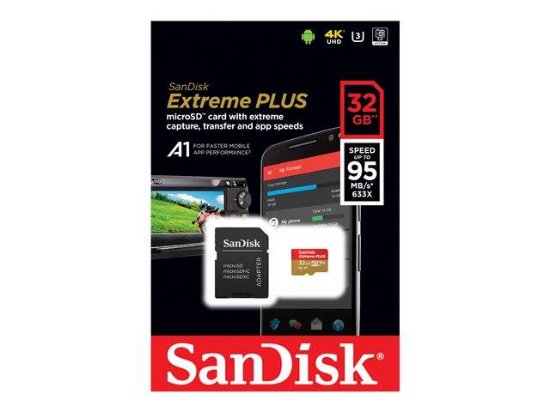 Memorijska kartica SANDISK, Extreme Plus microSDXC, 32GB, SDSQXBG-032G-GN6MA, class 10 V30 UHS-I U3 + SD adapter + Rescue Pro Deluxe