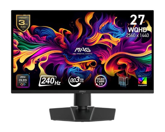 Gaming monitor 26.5" MSI MAG 273QP QD-OLED X24, WQHD, OLED, 240Hz, 1ms, 1000cd/m2, pivot, crni